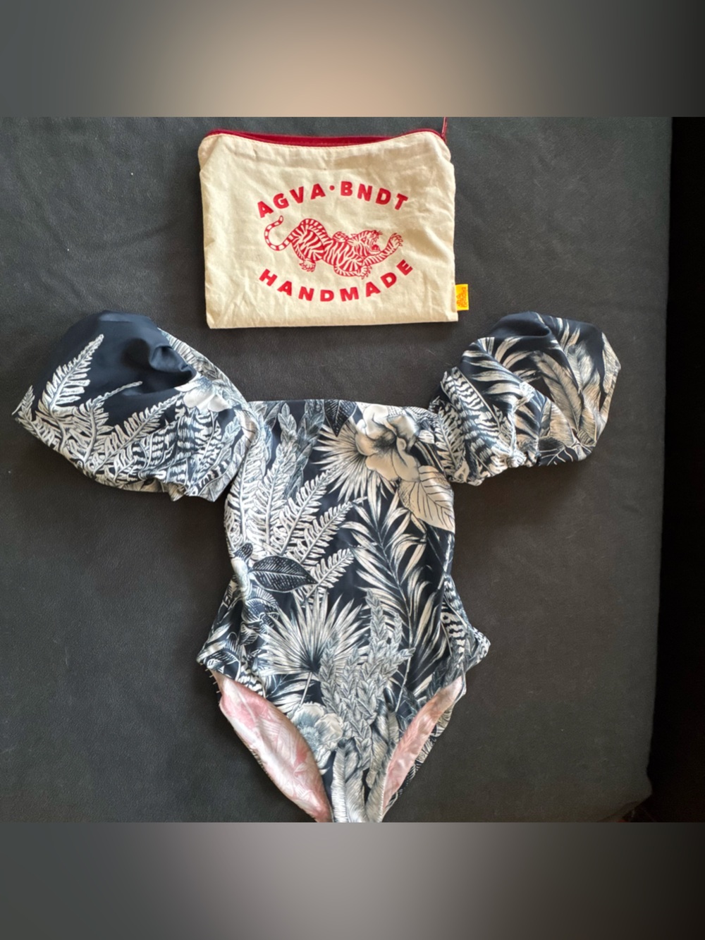 NEW in Bag - Designer Floral Puff-Sleeve One-Piece swimsuit